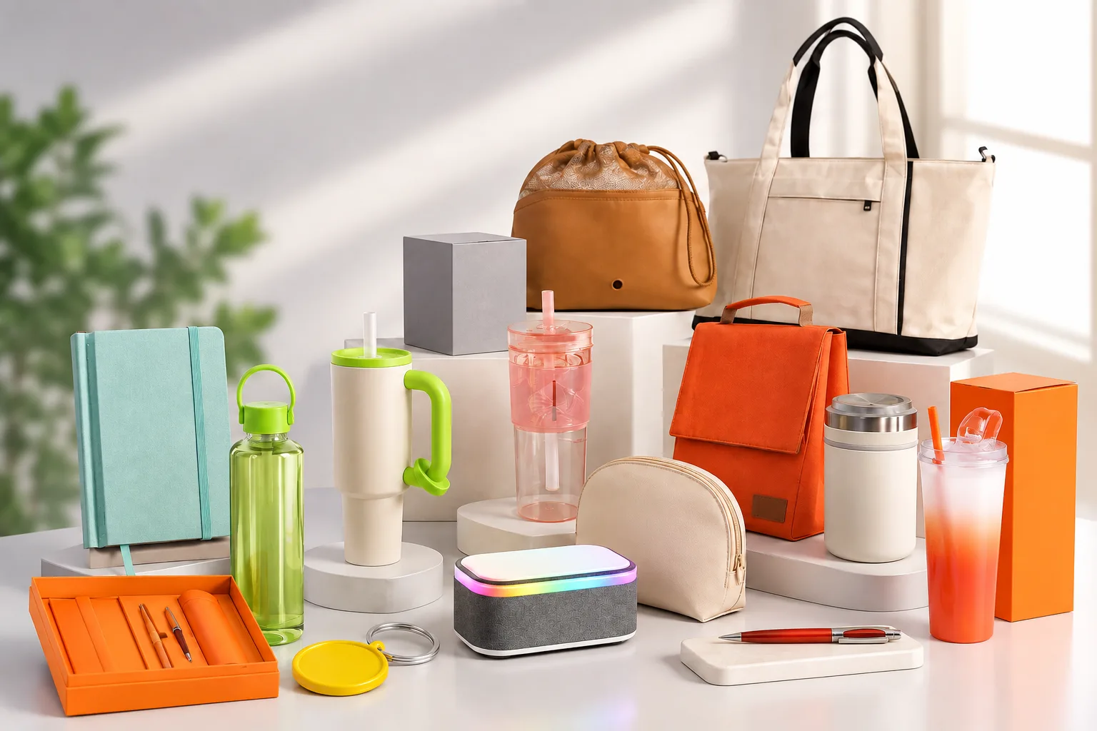 Artículos promocionales personalizados: termos, bolsas, libretas, plumas y gadgets con tu marca.