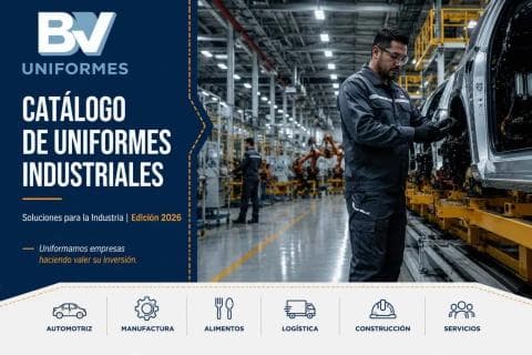 Portada del catálogo Uniformes Industriales de BV Uniformes.